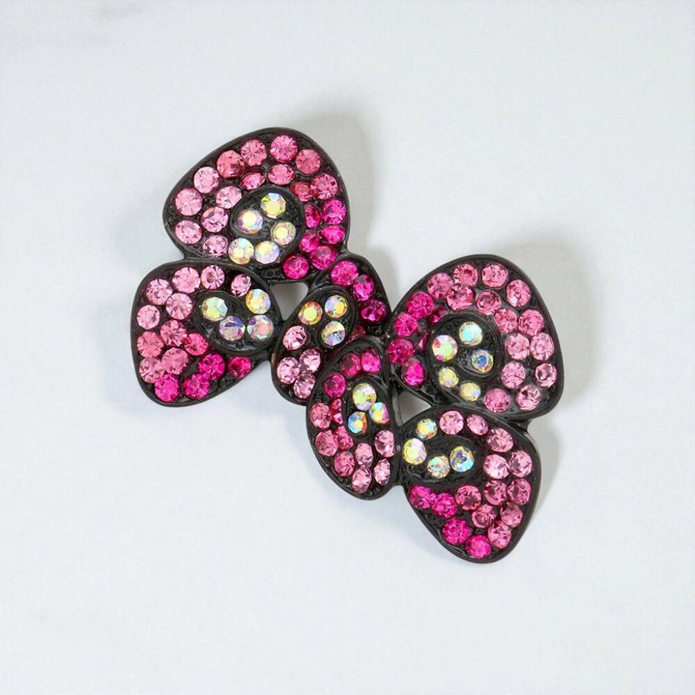 Pink Rhinestone Bow Earrings Crystal Statement Studs NWT